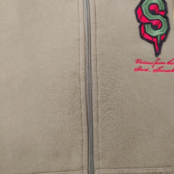 Vintage SHMACK Army Green Zip Up Hoodie Jacket Back Patch Size XL - Picture 12 of 16
